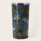 Blue Bell Flowers in Black Basket Whimsical Floral Still Life Folk Art Botanical Painting Travel Mug Gallery Image 1