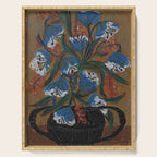 Blue Bell Flowers in Black Basket Whimsical Floral Still Life Folk Art Botanical Painting Serving Tray Gallery Image 1