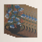 Blue Bell Flowers in Black Basket Whimsical Floral Still Life Folk Art Botanical Painting Wrapping Paper Gallery Image 3