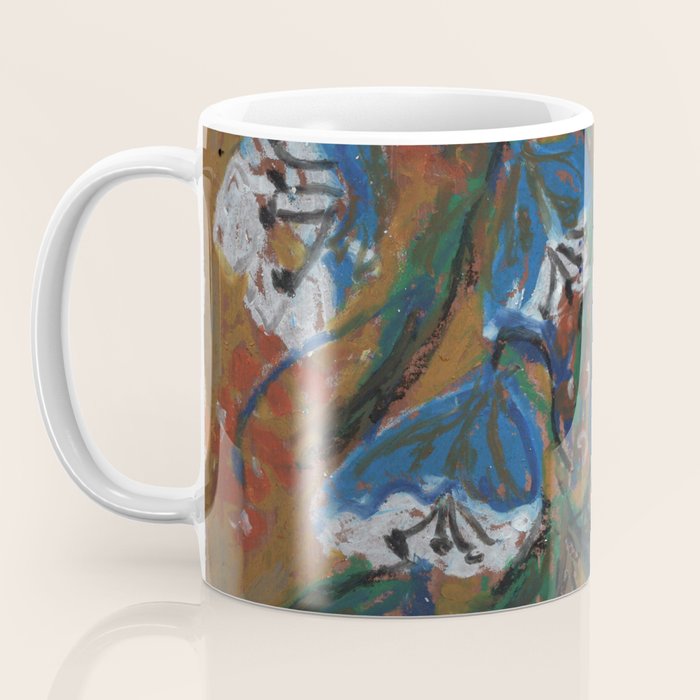 Blue Bell Flowers in Black Basket Whimsical Floral Still Life Folk Art Botanical Painting Coffee Mug Gallery Image 3