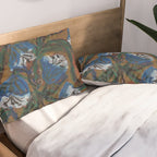 Blue Bell Flowers in Black Basket Whimsical Floral Still Life Folk Art Botanical Painting Pillow Sham Gallery Image 2