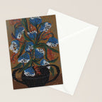 Blue Bell Flowers in Black Basket Whimsical Floral Still Life Folk Art Botanical Painting Stationery Card Gallery Image 2