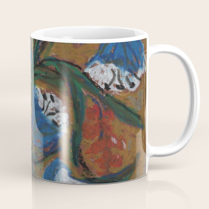 Blue Bell Flowers in Black Basket Whimsical Floral Still Life Folk Art Botanical Painting Coffee Mug Gallery Image 1
