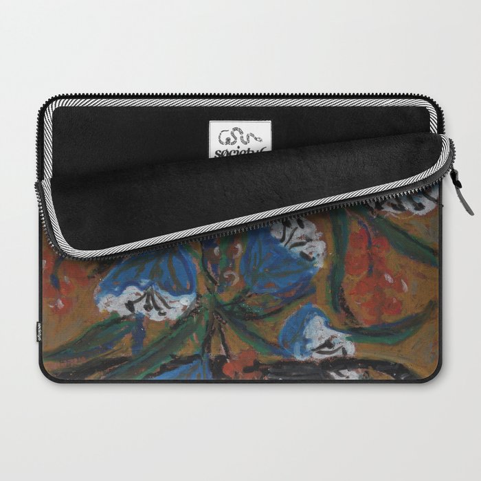 Blue Bell Flowers in Black Basket Whimsical Floral Still Life Folk Art Botanical Painting Laptop Sleeve Gallery Image 2