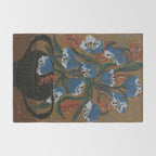 Blue Bell Flowers in Black Basket Whimsical Floral Still Life Folk Art Botanical Painting Rug Gallery Image 2