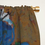 Blue Bell Flowers in Black Basket Whimsical Floral Still Life Folk Art Botanical Painting Window Curtain Gallery Image 2