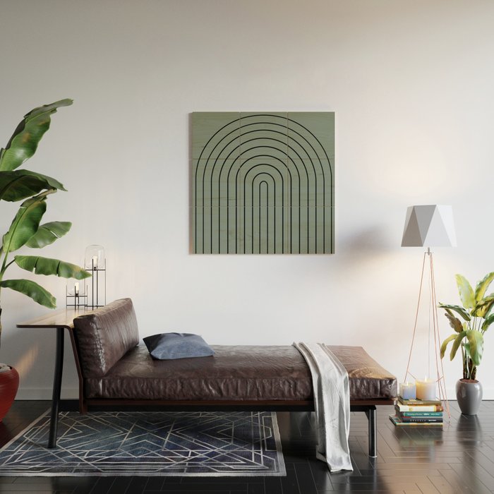 Minimal Arch XLV Neutral Teal Modern Geometric Lines Wood Wall Art Gallery Image 2