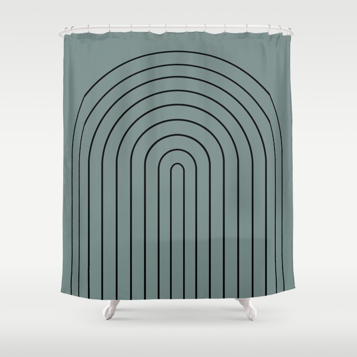 Minimal Arch XLV Neutral Teal Modern Geometric Lines Shower Curtain Gallery Image 1