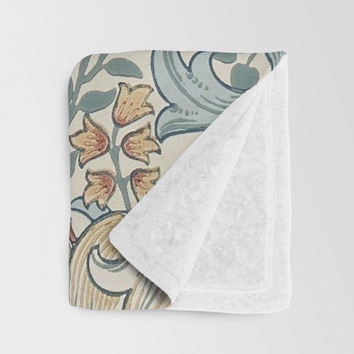 William Morris Vintage Golden Lily Soft Slate & Manilla Throw Blanket Gallery Image 3