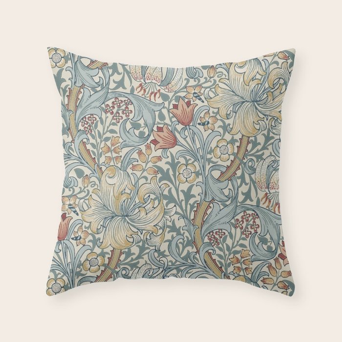 William Morris Vintage Golden Lily Soft Slate & Manilla Throw Pillow Gallery Image 6