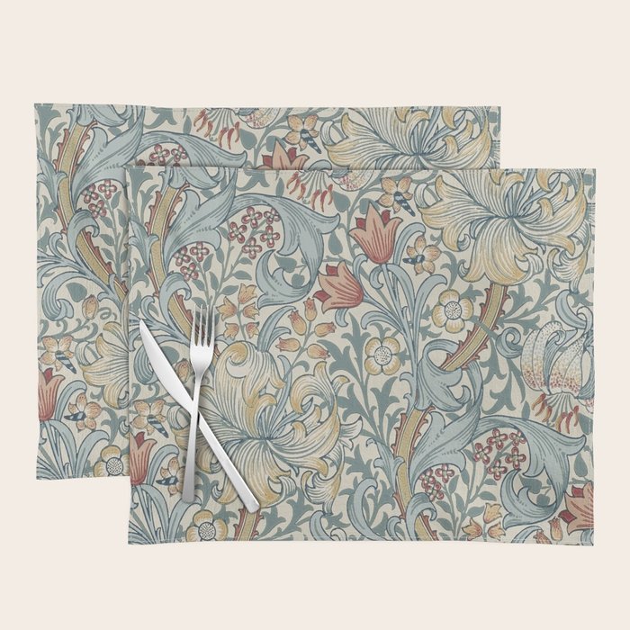 William Morris Vintage Golden Lily Soft Slate & Manilla Placemat Gallery Image 1