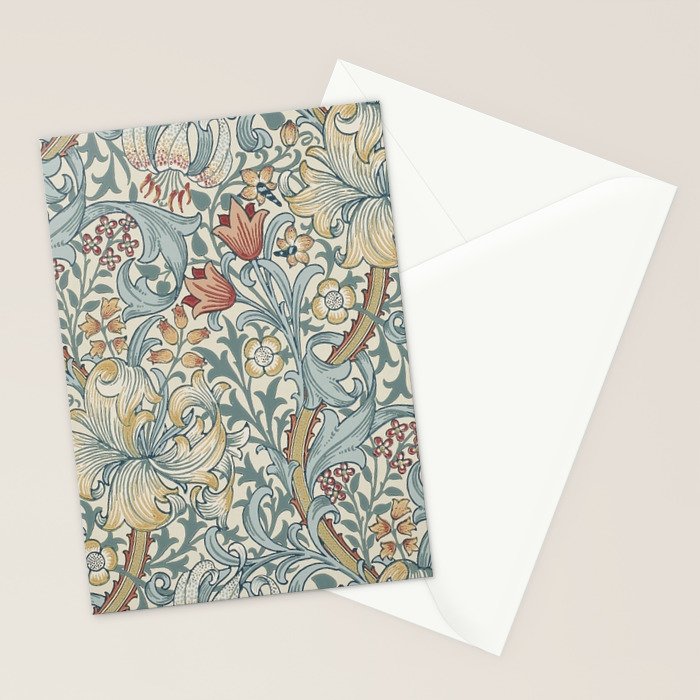 William Morris Vintage Golden Lily Soft Slate & Manilla Stationery Card Gallery Image 2
