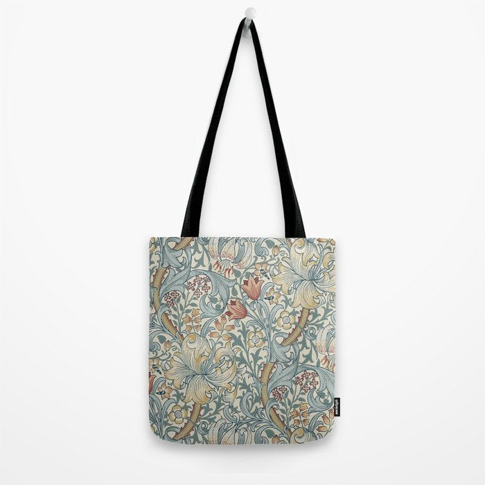 William Morris Vintage Golden Lily Soft Slate & Manilla Tote Bag Gallery Image 2
