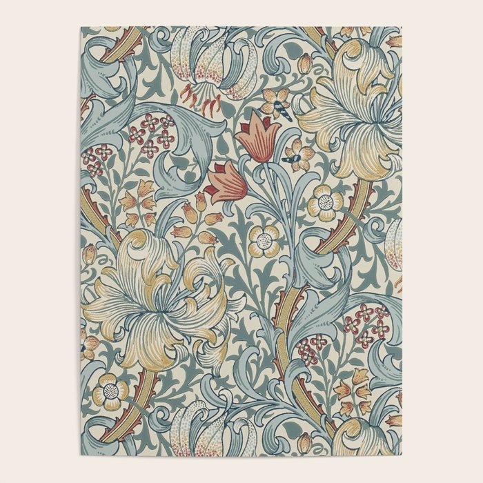 William Morris Vintage Golden Lily Soft Slate & Manilla Poster Gallery Image 4