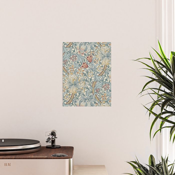 William Morris Vintage Golden Lily Soft Slate & Manilla Poster Gallery Image 2