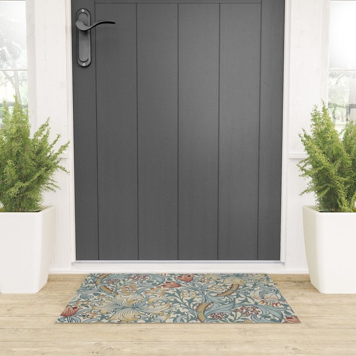 William Morris Vintage Golden Lily Soft Slate & Manilla Welcome Mat Gallery Image 3