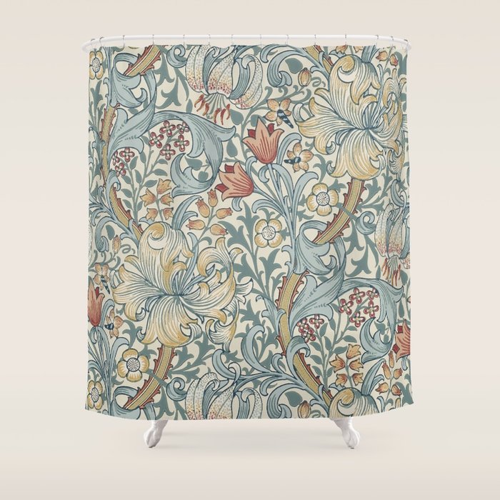 William Morris Vintage Golden Lily Soft Slate & Manilla Shower Curtain Gallery Image 1