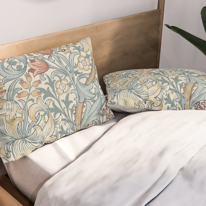 William Morris Vintage Golden Lily Soft Slate & Manilla Pillow Sham Gallery Image 2