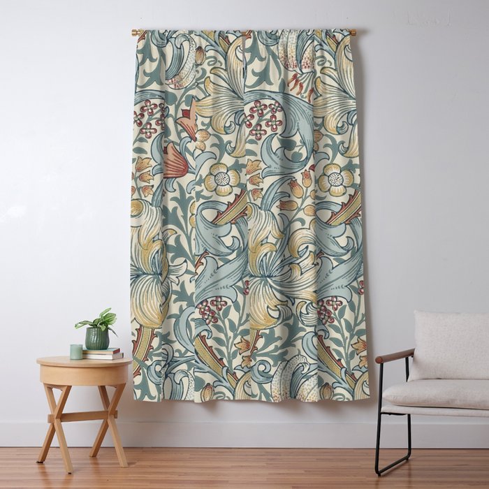 William Morris Vintage Golden Lily Soft Slate & Manilla Window Curtain Gallery Image 1