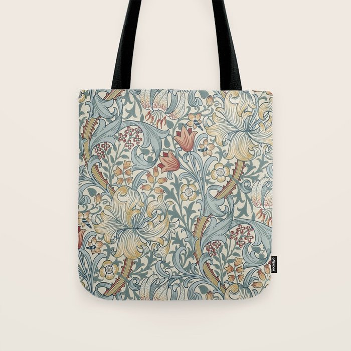 William Morris Vintage Golden Lily Soft Slate & Manilla Tote Bag Gallery Image 1