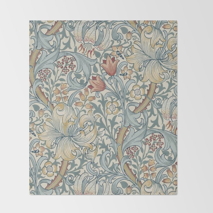 William Morris Vintage Golden Lily Soft Slate & Manilla Throw Blanket Gallery Image 2