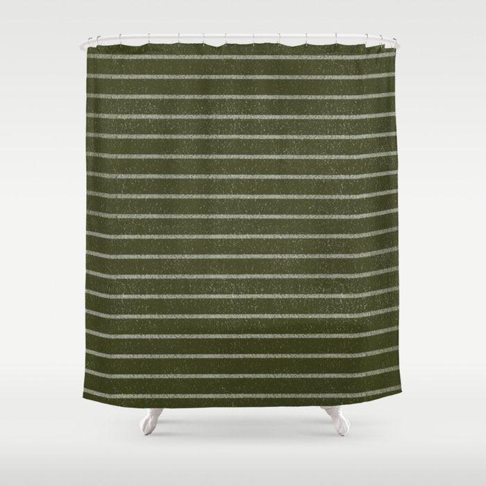 Classic Stripe (Olive Green) Shower Curtain Gallery Image 1