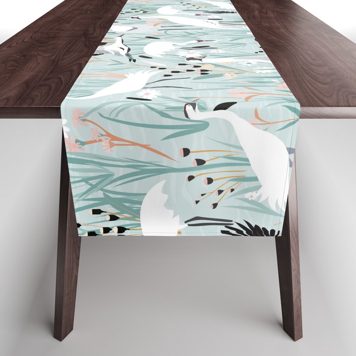 Whooping cranes comeback species light blue  Table Runner Gallery Image 1