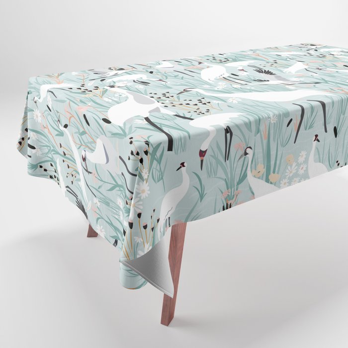 Whooping cranes comeback species light blue  Tablecloth Gallery Image 1