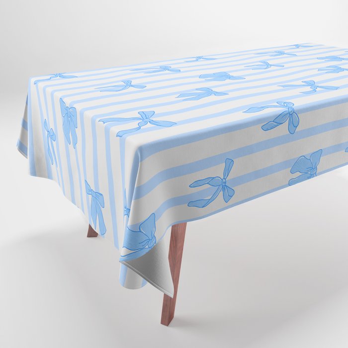 Elegant Blue Bows and Stripes Pattern Tablecloth Gallery Image 1