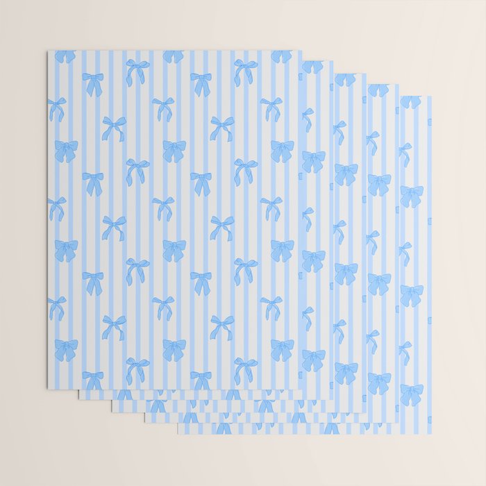 Elegant Blue Bows and Stripes Pattern Wrapping Paper Gallery Image 3