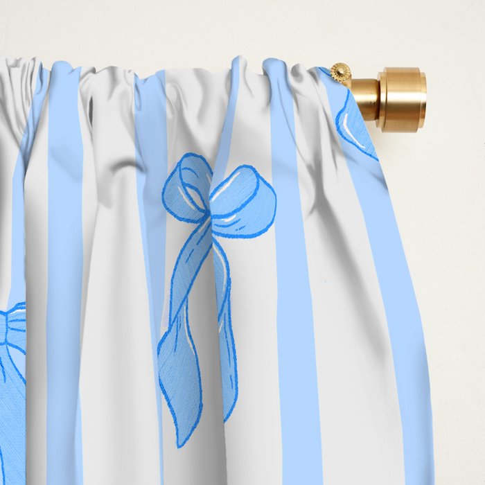 Elegant Blue Bows and Stripes Pattern Window Curtain Gallery Image 2
