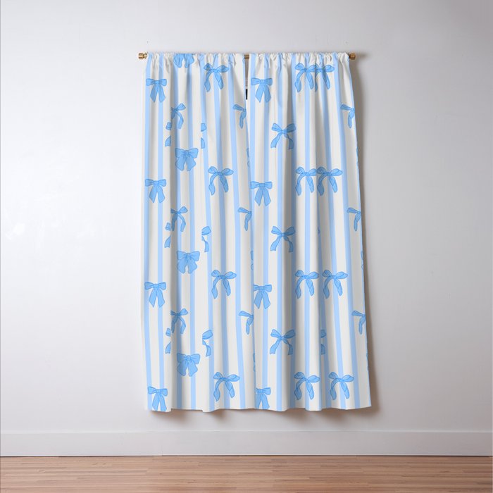 Elegant Blue Bows and Stripes Pattern Window Curtain Gallery Image 3