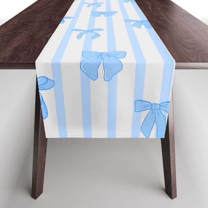 Elegant Blue Bows and Stripes Pattern Table Runner Gallery Image 1