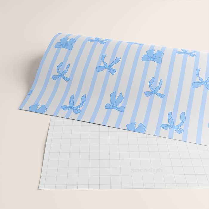 Elegant Blue Bows and Stripes Pattern Wrapping Paper Gallery Image 2