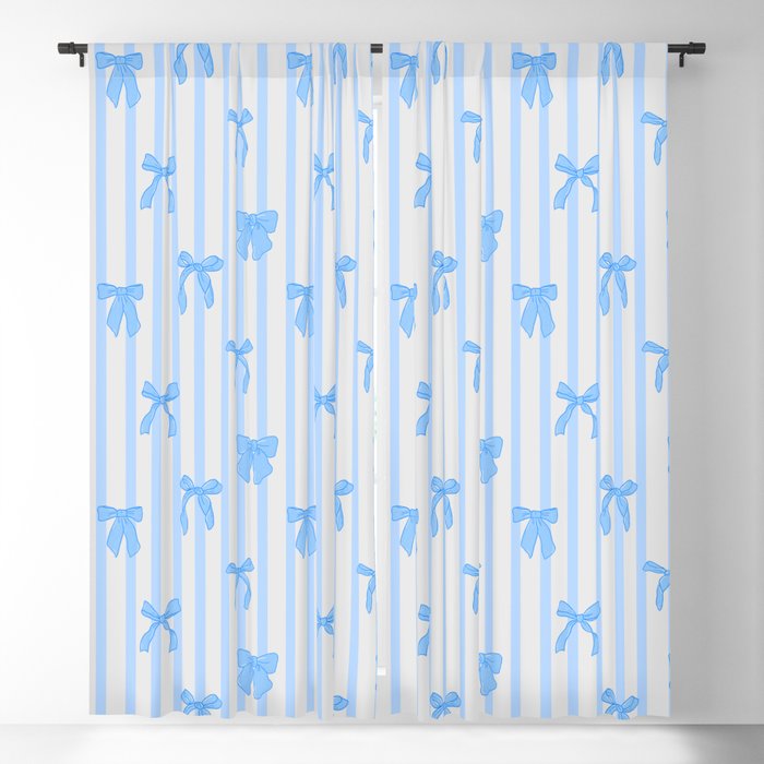 Elegant Blue Bows and Stripes Pattern Window Curtain Gallery Image 5