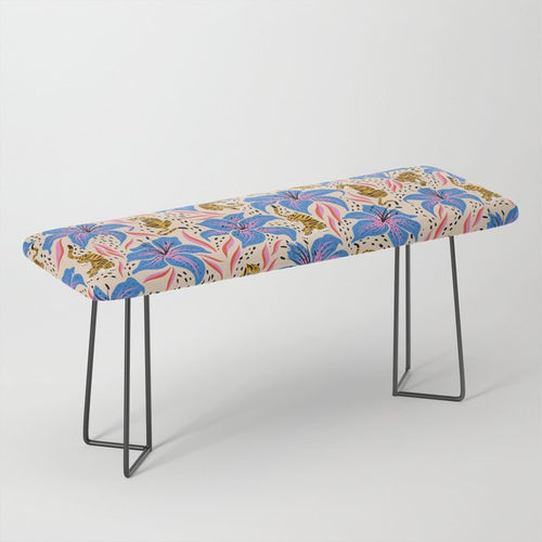 Tigers & Tiger Lilies Blue & Yellow Bench