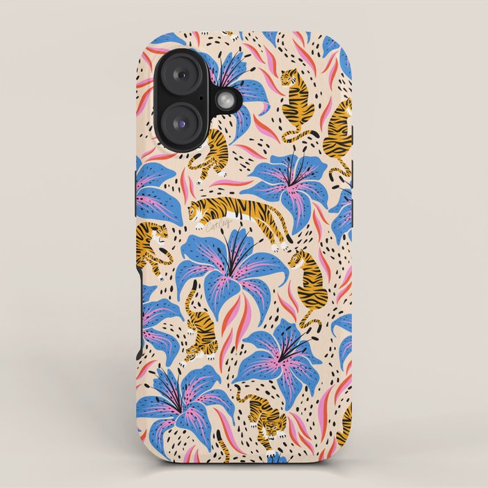 Tigers & Tiger Lilies - Blue & Yellow iPhone Case Gallery Image 1