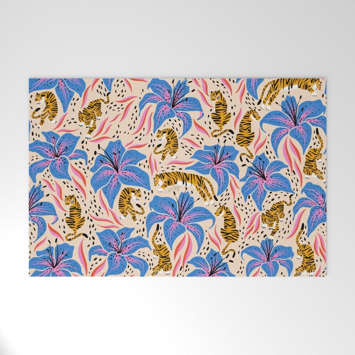 Tigers & Tiger Lilies - Blue & Yellow Welcome Mat Gallery Image 1