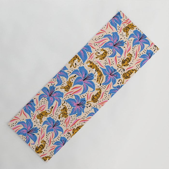 Tigers & Tiger Lilies - Blue & Yellow Yoga Mat Gallery Image 1