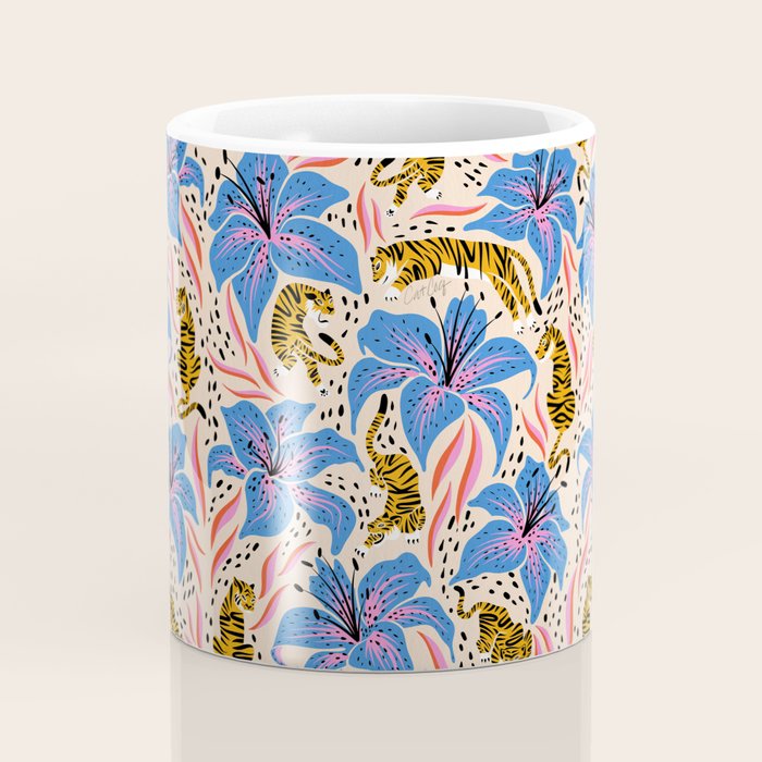 Tigers & Tiger Lilies - Blue & Yellow Coffee Mug Gallery Image 4