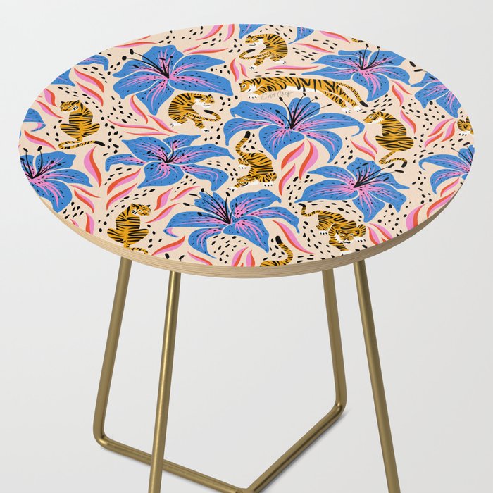 Tigers & Tiger Lilies - Blue & Yellow Side Table Gallery Image 2