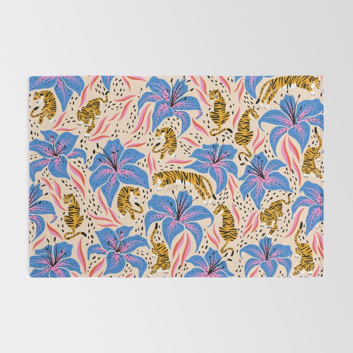 Tigers & Tiger Lilies - Blue & Yellow Rug Gallery Image 2