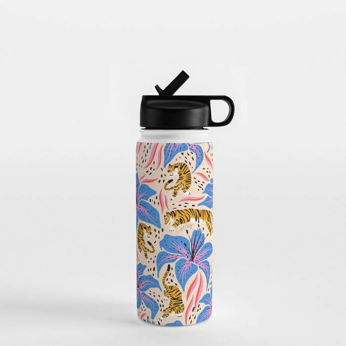 Tigers & Tiger Lilies - Blue & Yellow Water Bottle Gallery Image 1