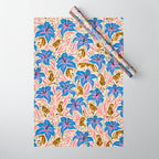 Tigers & Tiger Lilies - Blue & Yellow Wrapping Paper Gallery Image 1