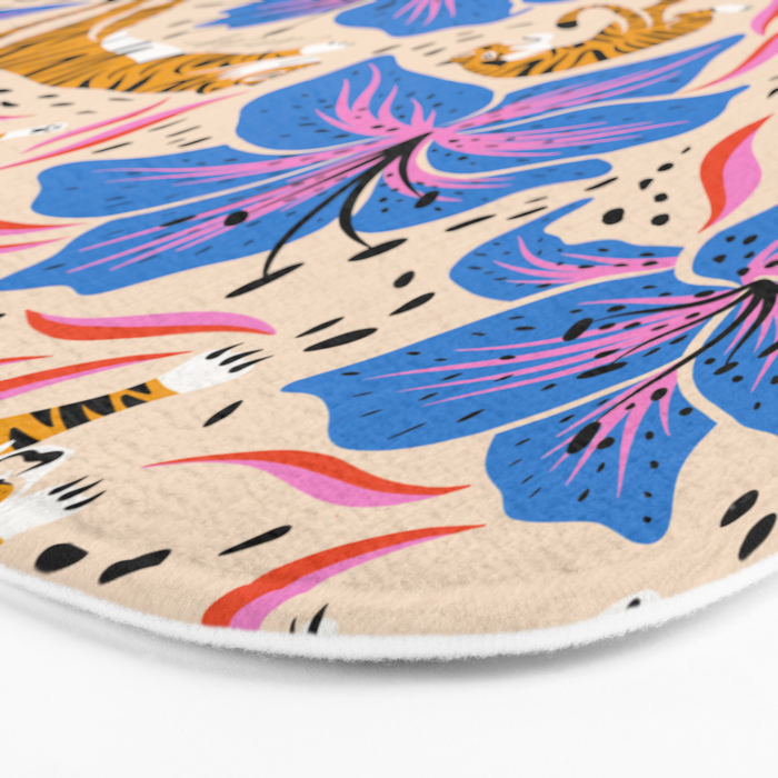 Tigers & Tiger Lilies - Blue & Yellow Bath Mat Gallery Image 3