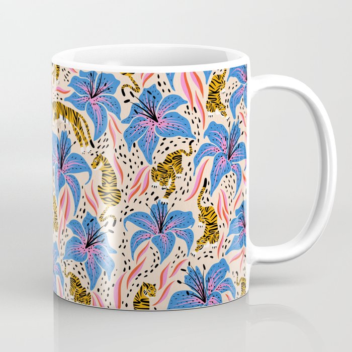 Tigers & Tiger Lilies - Blue & Yellow Coffee Mug Gallery Image 1