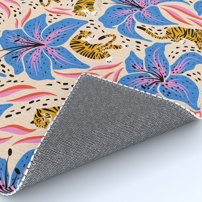 Tigers & Tiger Lilies - Blue & Yellow Rug Gallery Image 4