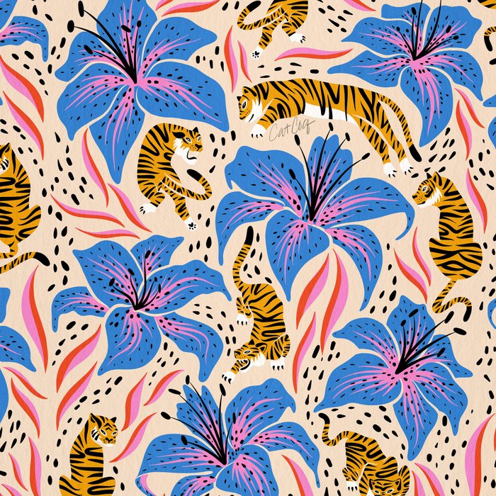 Tigers & Tiger Lilies - Blue & Yellow Coffee Mug Gallery Image 2