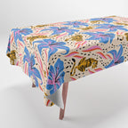 Tigers & Tiger Lilies - Blue & Yellow Tablecloth Gallery Image 1