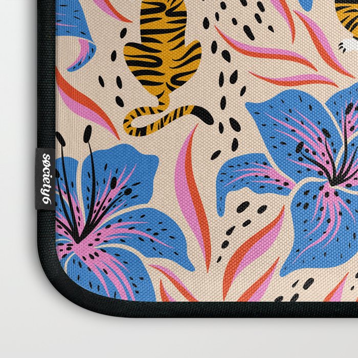 Tigers & Tiger Lilies - Blue & Yellow Laptop Sleeve Gallery Image 3